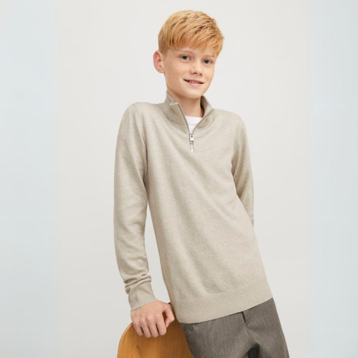 Jack & Jones - Genser Halfzip Knit Emil Oatmeal Melange