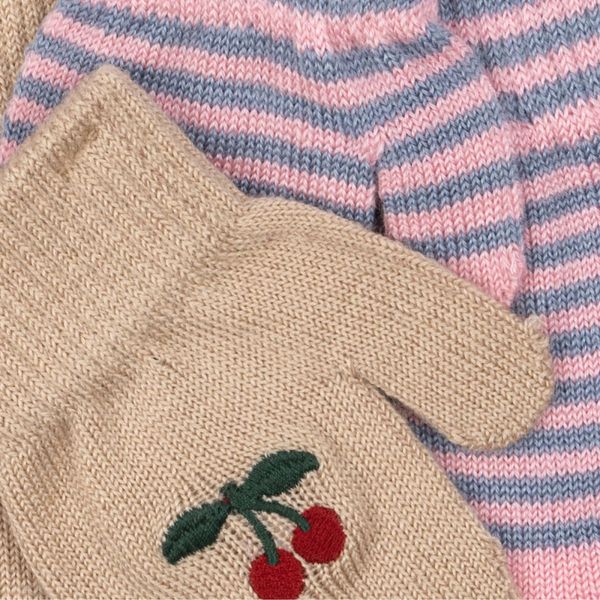 Hovedbilde Konges Sløjd - 2 pk Votter Ull Cherry Stripe